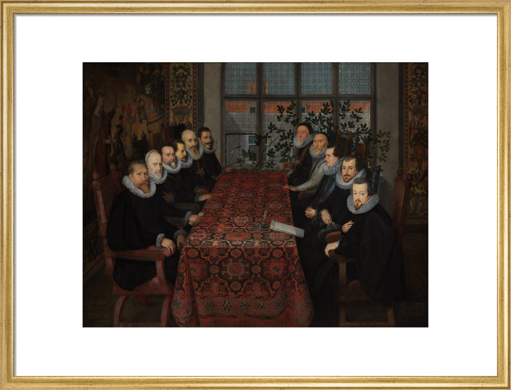 The somerset house conference, 1604 portrait print (art print, large, gold frame)