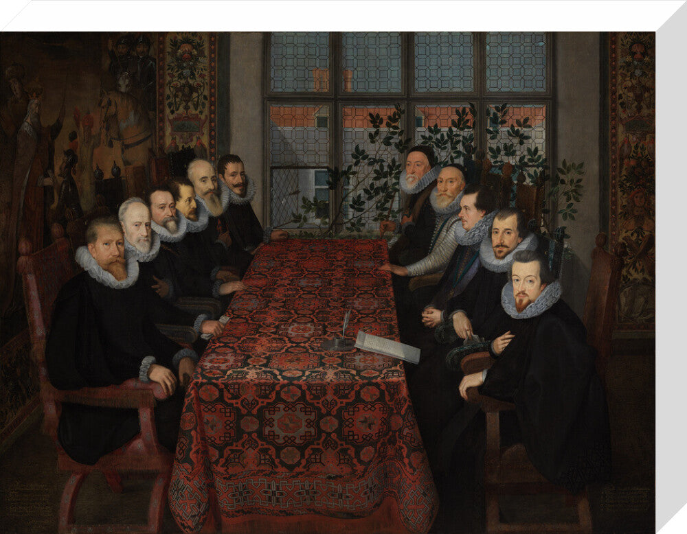 The somerset house conference, 1604 portrait print (stretched canvas, medium, no frame)