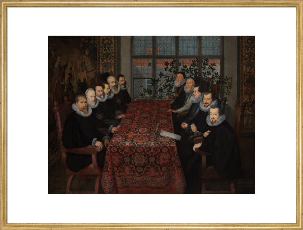 The somerset house conference, 1604 portrait print (art print, extra large, gold frame)