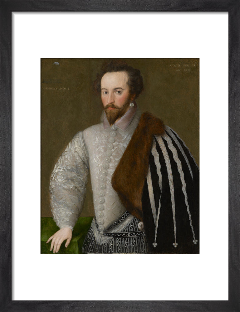 Sir walter ralegh (raleigh) portrait print (art print, small, black frame)
