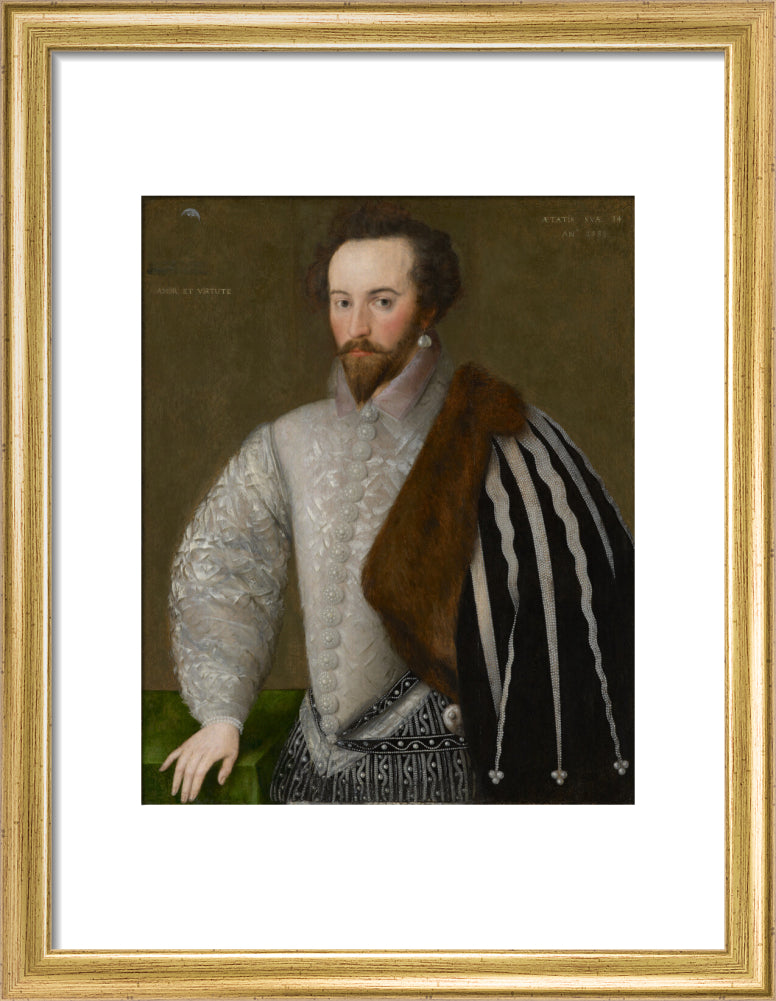 Sir walter ralegh (raleigh) portrait print (art print, small, gold frame)