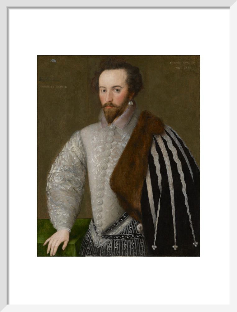 Sir walter ralegh (raleigh) portrait print (art print, medium, white frame)