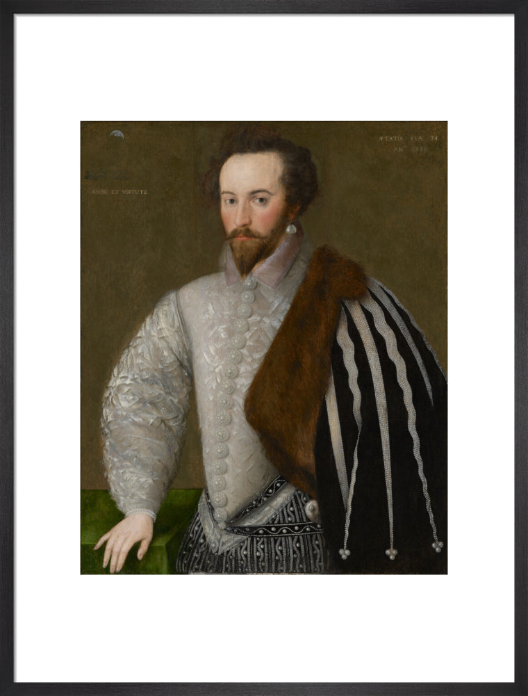 Sir walter ralegh (raleigh) portrait print (art print, large, black frame)