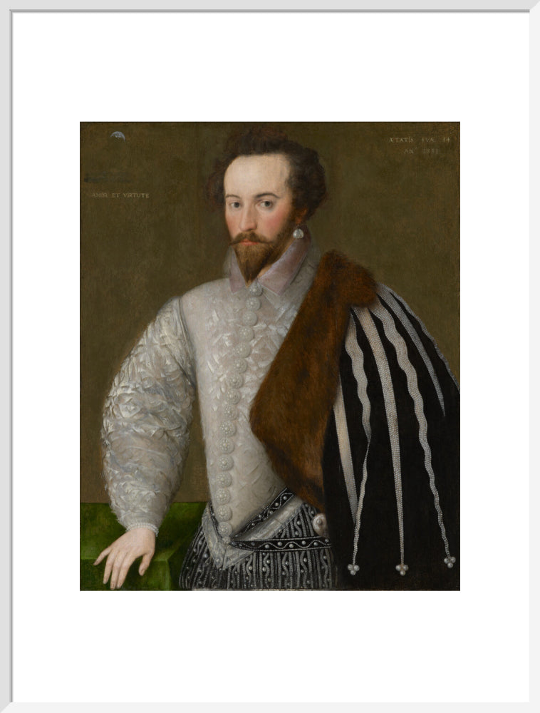 Sir walter ralegh (raleigh) portrait print (art print, extra large, white frame)
