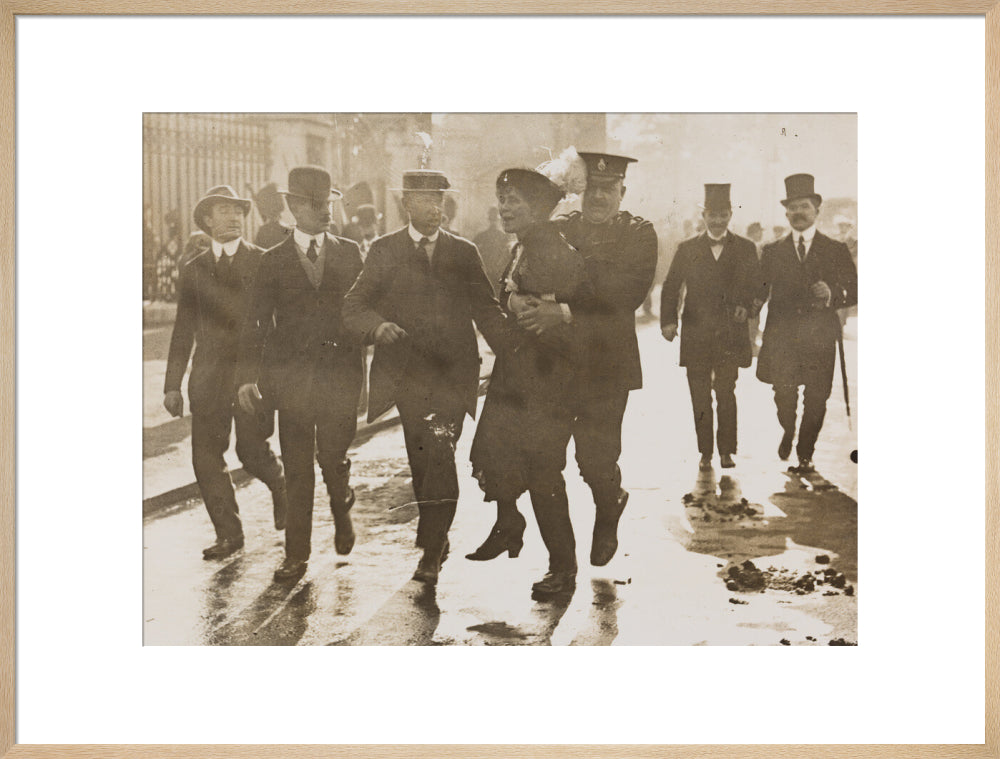 Emmeline pankhurst's arrest at buckingham palace portrait print (art print, extra large, natural frame)