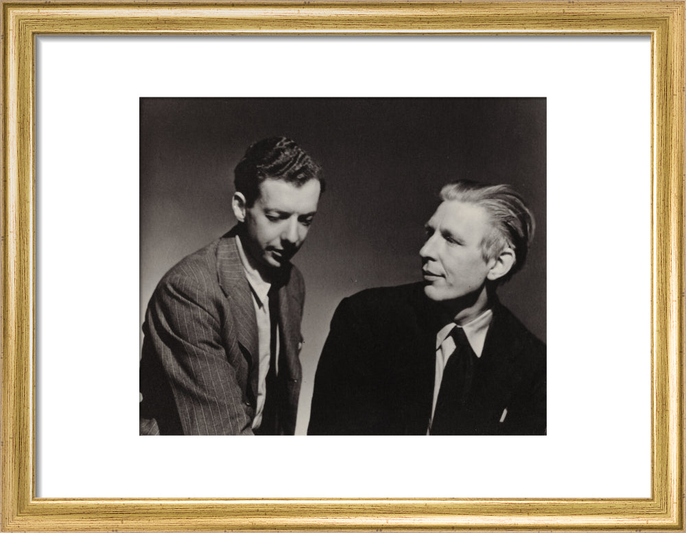Benjamin britten; w.h. auden portrait print (art print, small, gold frame frame)