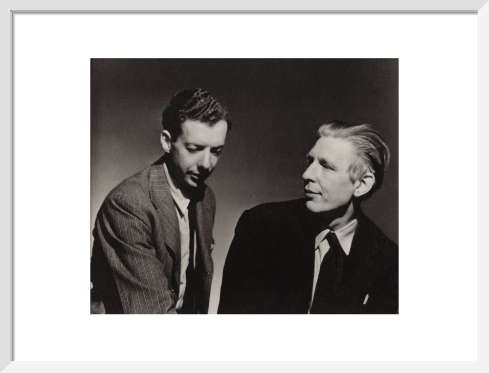 Benjamin britten; w.h. auden portrait print (art print, medium, white frame frame)