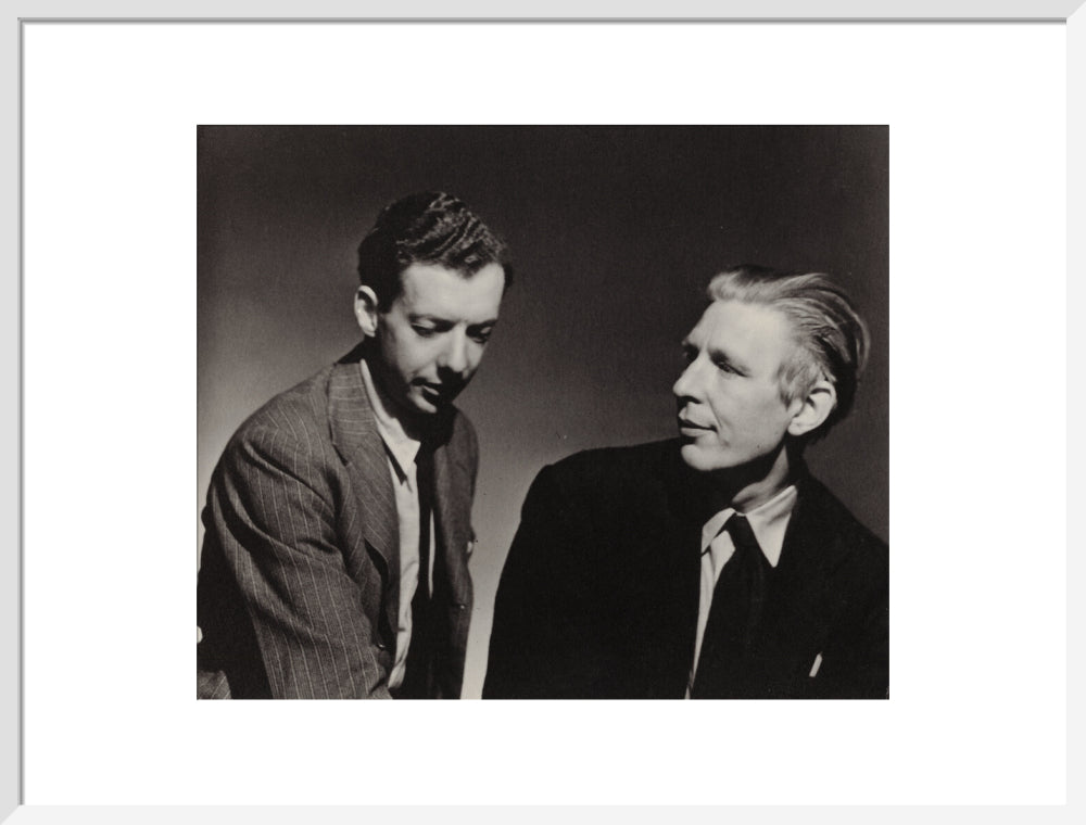 Benjamin britten; w.h. auden portrait print (art print, large, white frame frame)