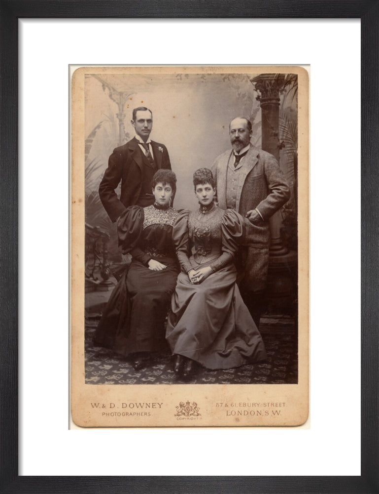 Haakon vii, king of norway; maud, queen of norway; queen alexandra; king edward vii portrait print (art print, small, black frame)