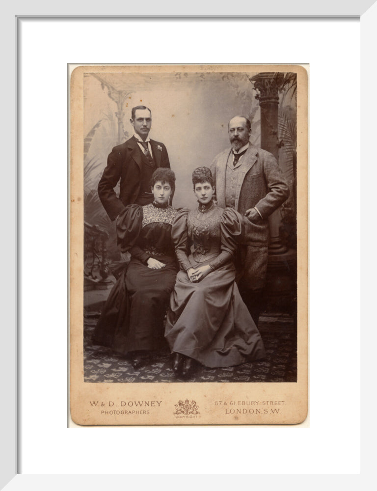 Haakon vii, king of norway; maud, queen of norway; queen alexandra; king edward vii portrait print (art print, small, white frame)