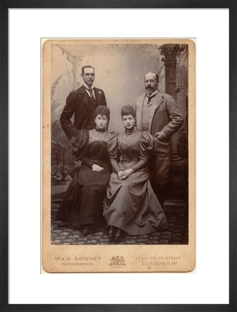 Haakon vii, king of norway; maud, queen of norway; queen alexandra; king edward vii portrait print (art print, medium, black frame)