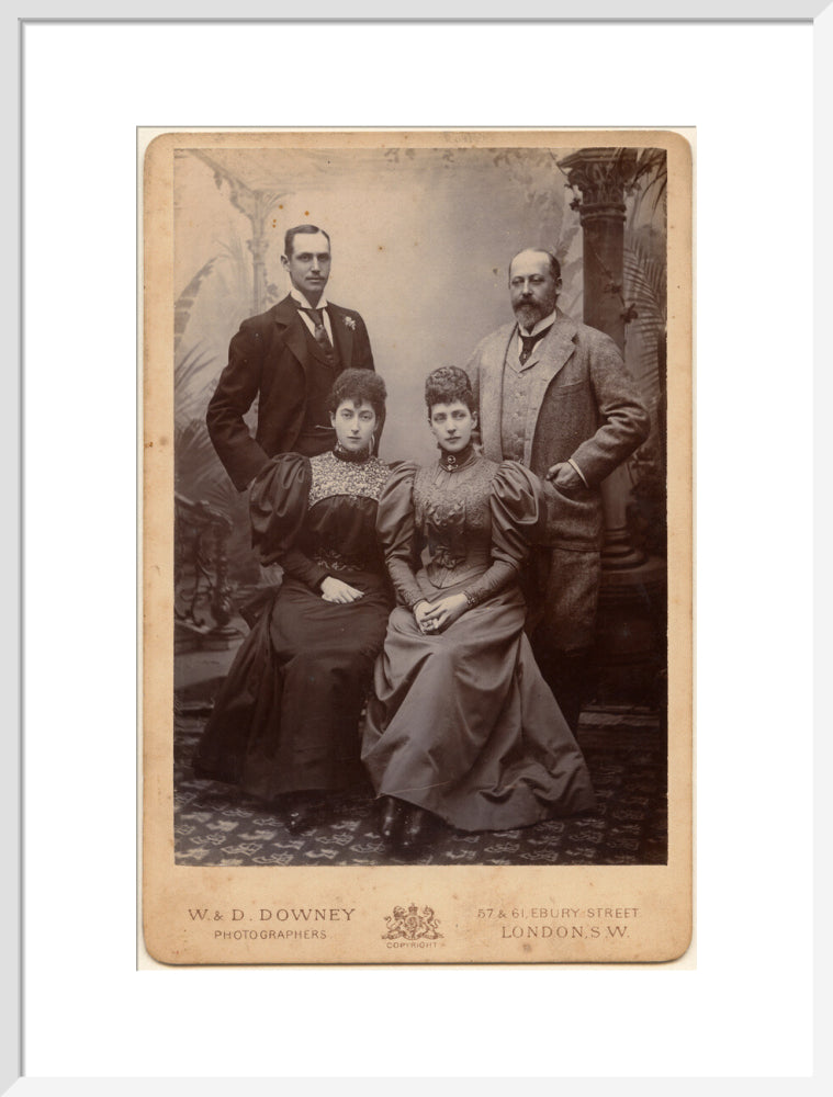 Haakon vii, king of norway; maud, queen of norway; queen alexandra; king edward vii portrait print (art print, large, white frame)