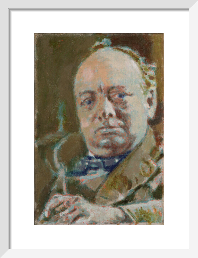 Winston churchill portrait print (art print, small, white frame)