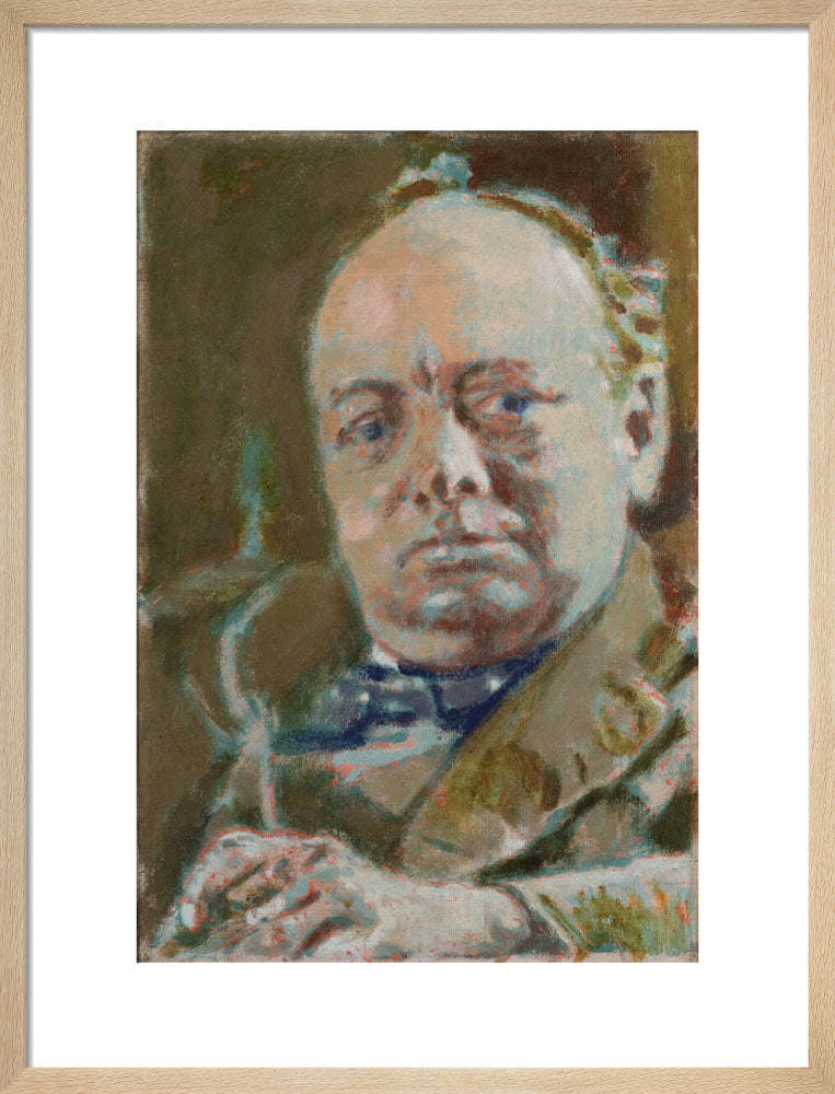 Winston churchill portrait print (art print, medium, natural frame)