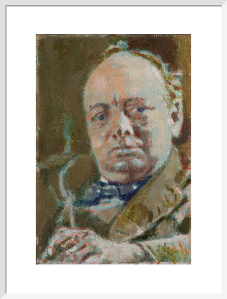 Winston churchill portrait print (art print, large, white frame)