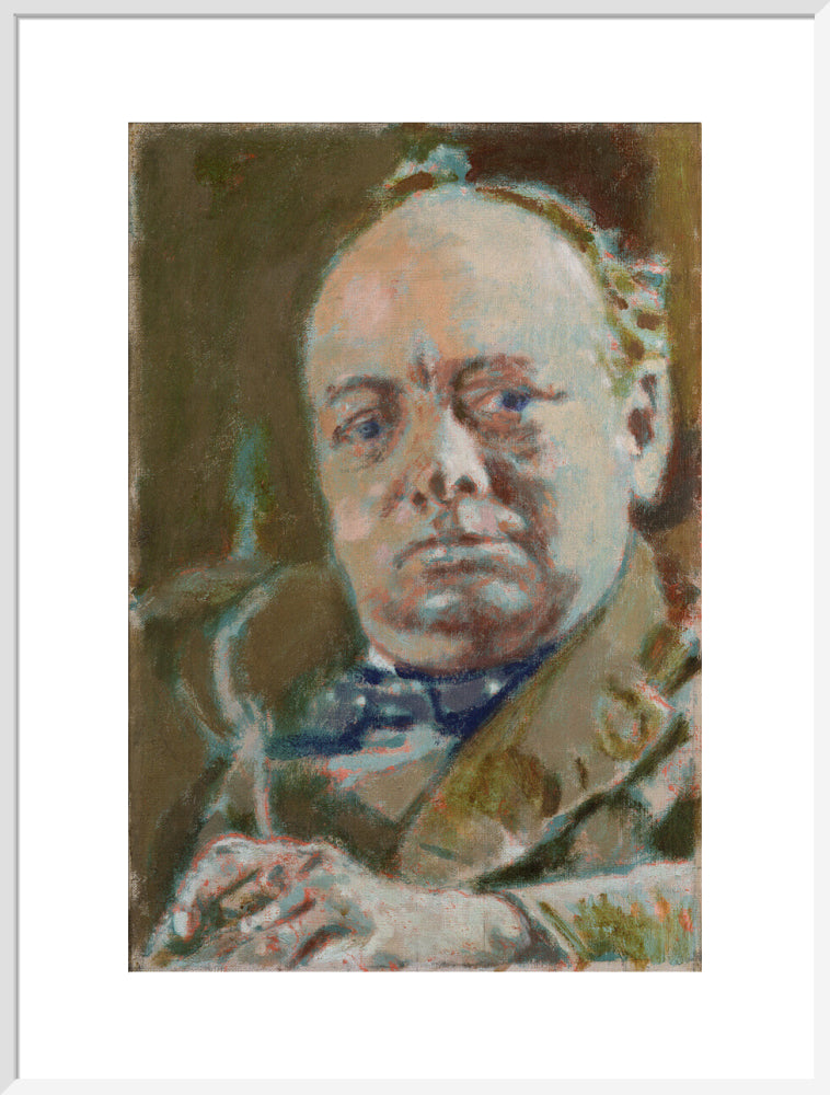Winston churchill portrait print (art print, extra large, white frame)
