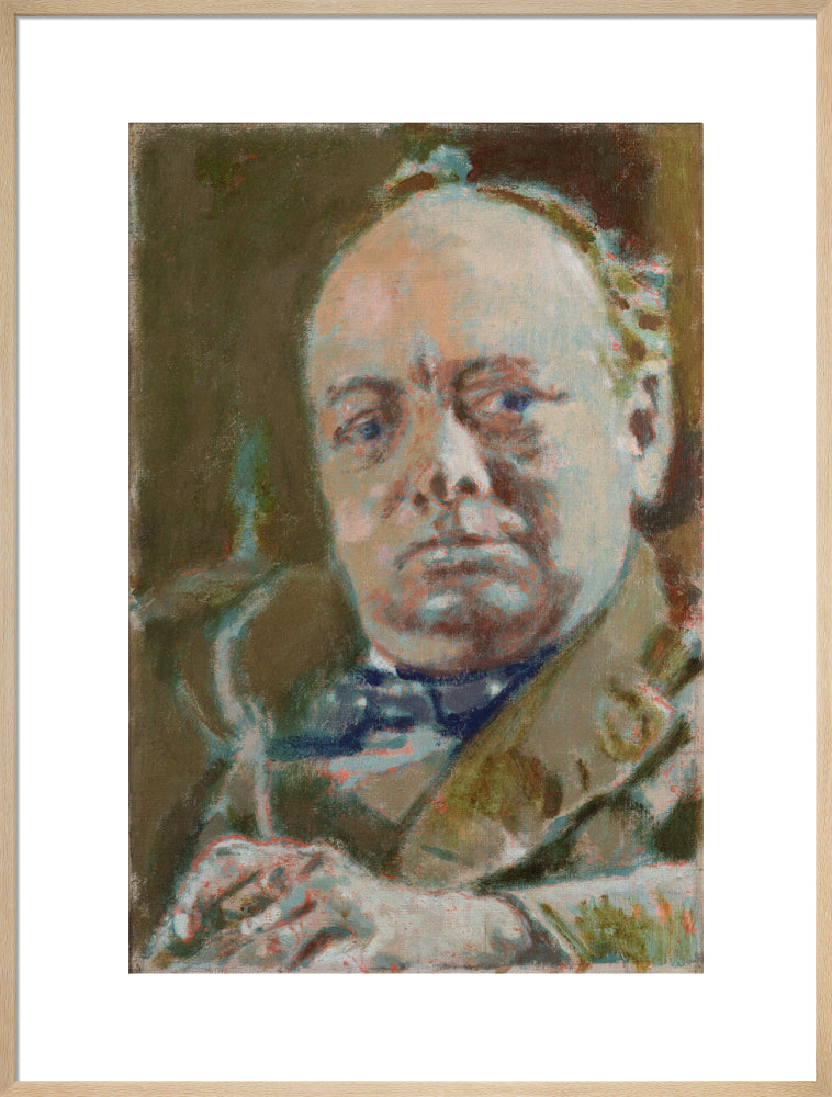 Winston churchill portrait print (art print, extra large, natural frame)