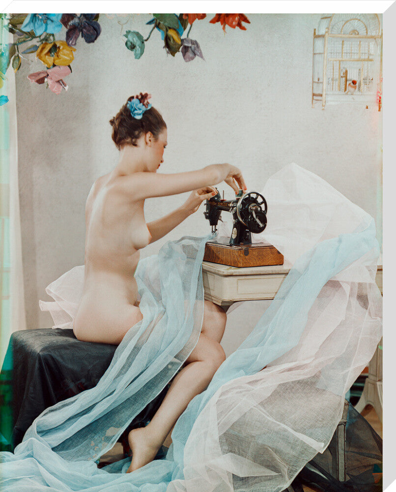 Machine worker in summer (joan richards) portrait print (stretched canvas, extra large, no frame)