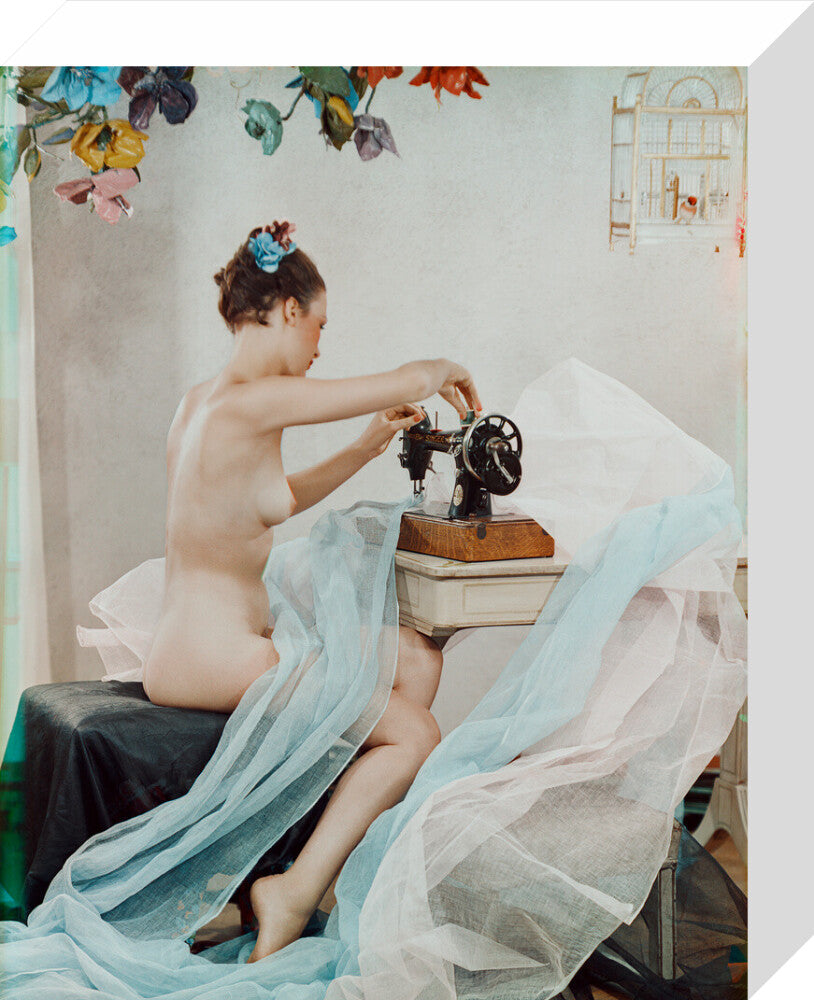 Machine worker in summer (joan richards) portrait print (stretched canvas, small, no frame)