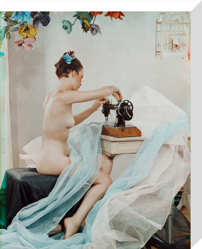 Machine worker in summer (joan richards) portrait print (stretched canvas, medium, no frame)