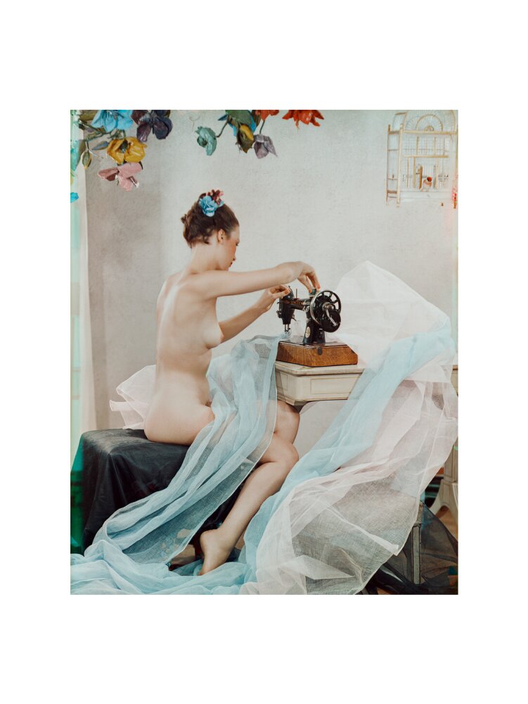 Machine worker in summer (joan richards) portrait print (art print, large, no frame)