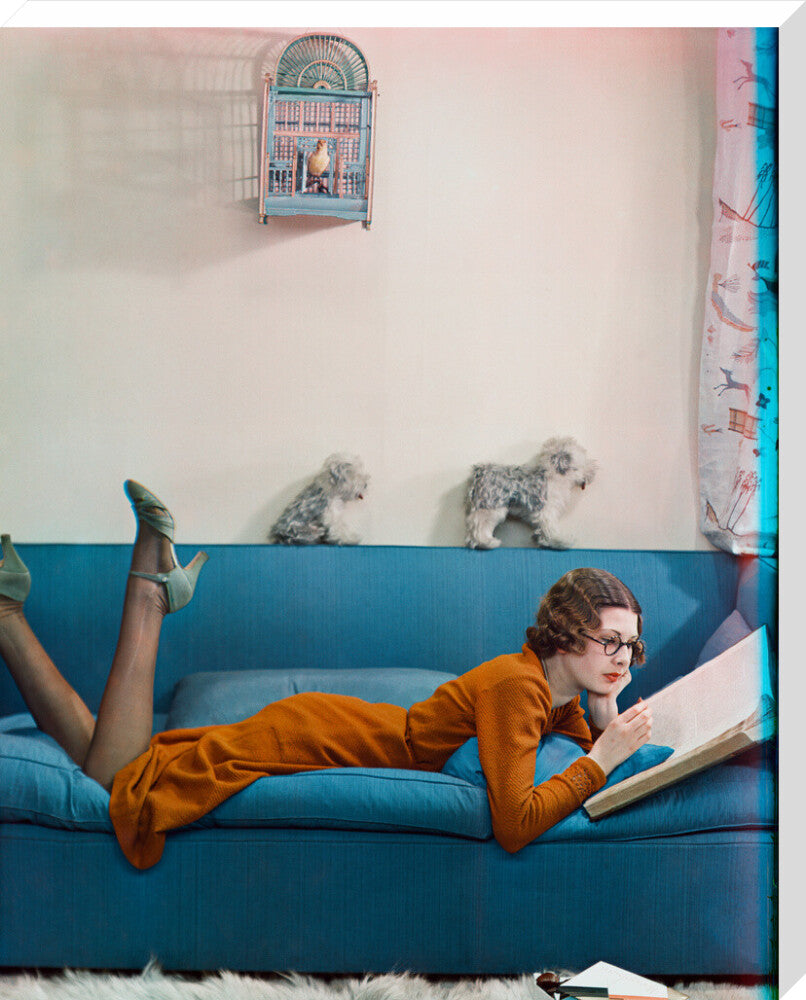 A day in the life of a debutante: an hour's serious reading (betty cowell) portrait print (stretched canvas, extra large, no frame frame)