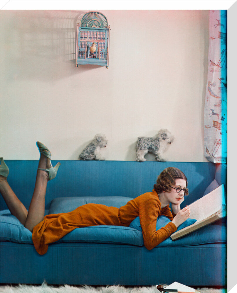 A day in the life of a debutante: an hour's serious reading (betty cowell) portrait print (stretched canvas, large, no frame frame)