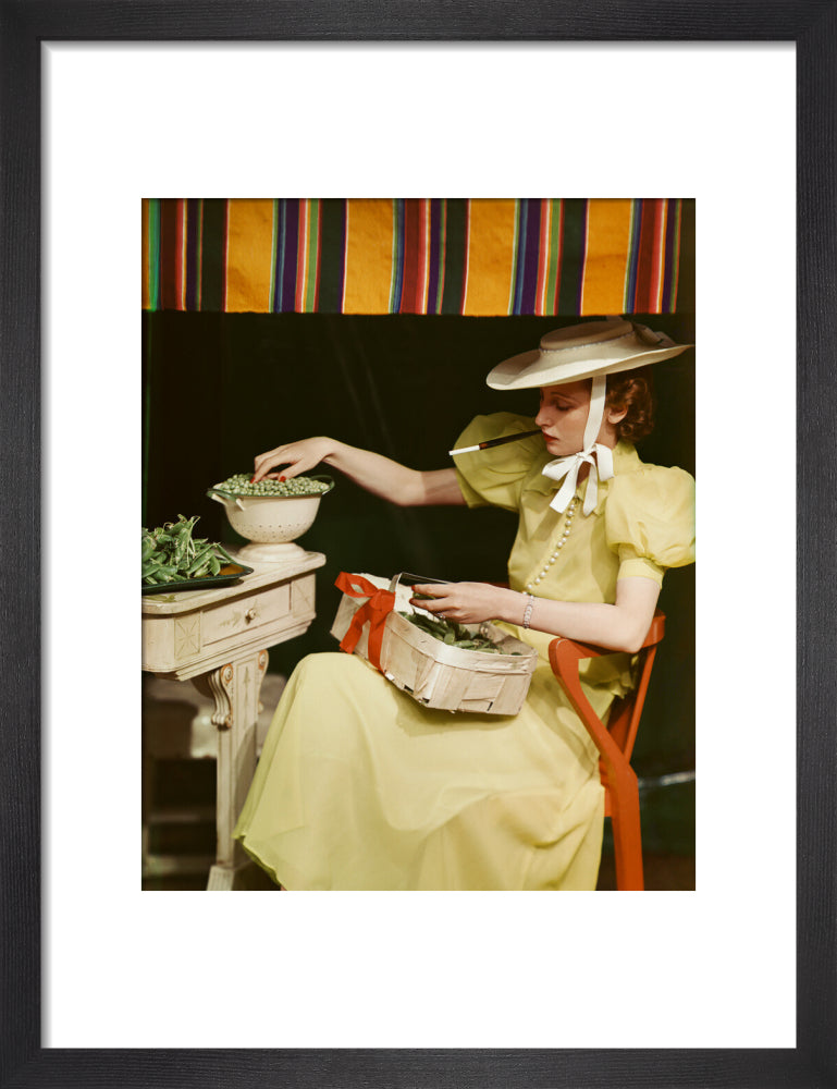 Shelling peas (rosemary chance (née gregory hood)) portrait print (art print, small, black frame)