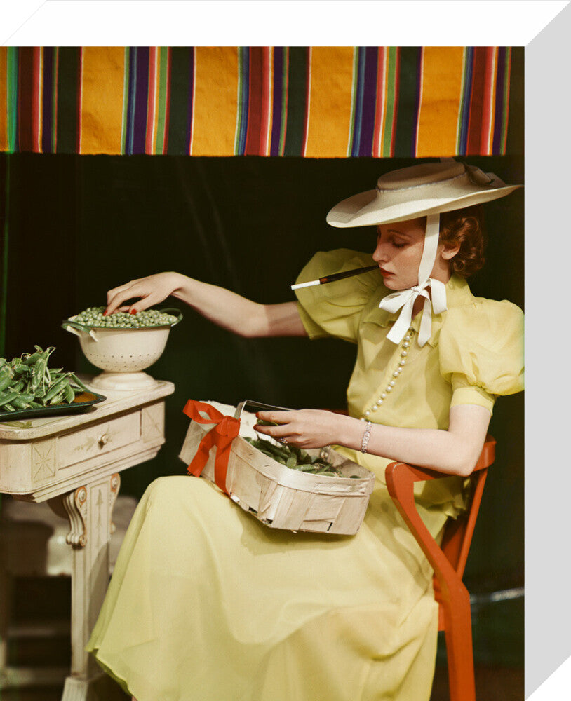 Shelling peas (rosemary chance (née gregory hood)) portrait print (stretched canvas, small, no frame)