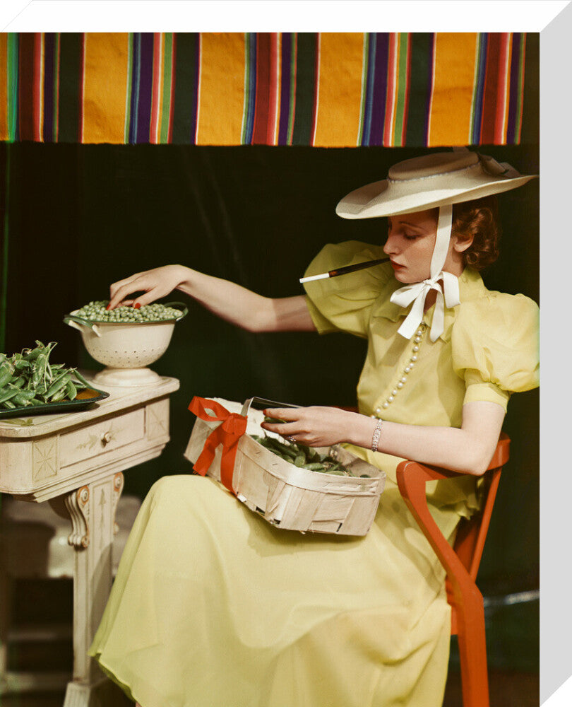 Shelling peas (rosemary chance (née gregory hood)) portrait print (stretched canvas, medium, no frame)