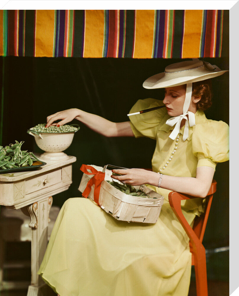 Shelling peas (rosemary chance (née gregory hood)) portrait print (stretched canvas, large, no frame)