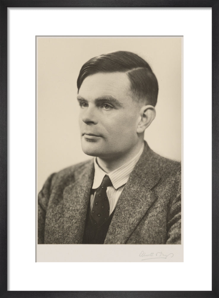 Alan turing portrait print (art print, small, black frame)