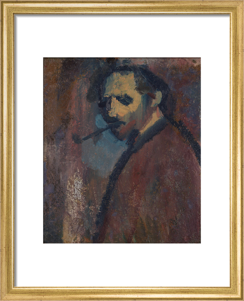 David bomberg (''self portrait with pipe'') portrait print (art print, small, gold frame)