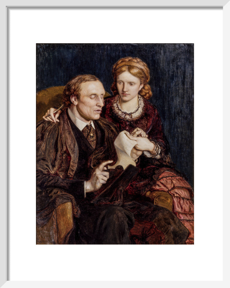 Henry fawcett; dame millicent fawcett portrait print (art print, small, white frame)