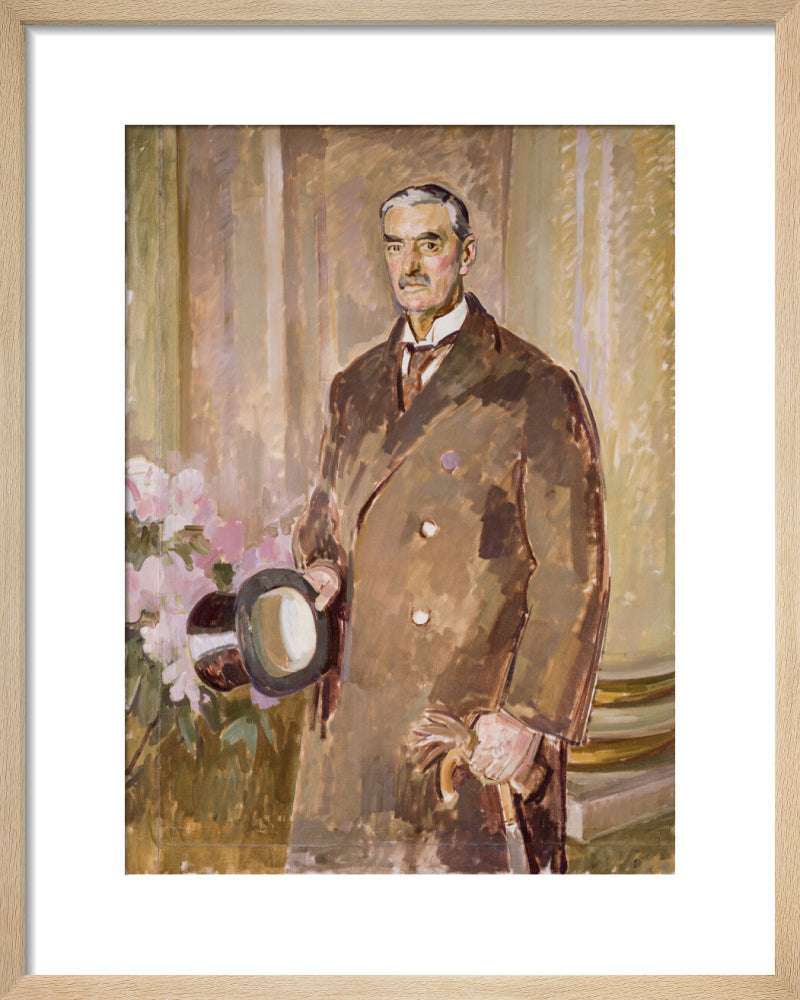 Neville chamberlain portrait print (art print, small, natural frame)