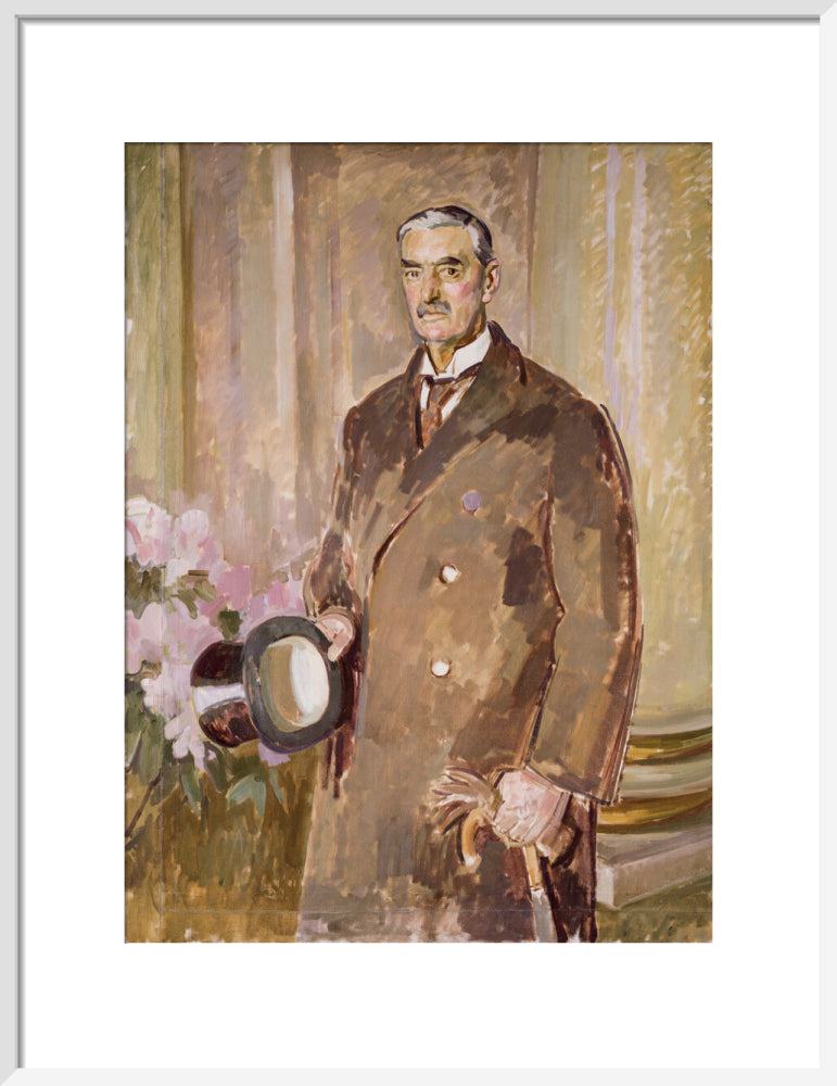 Neville chamberlain portrait print (art print, medium, white frame)