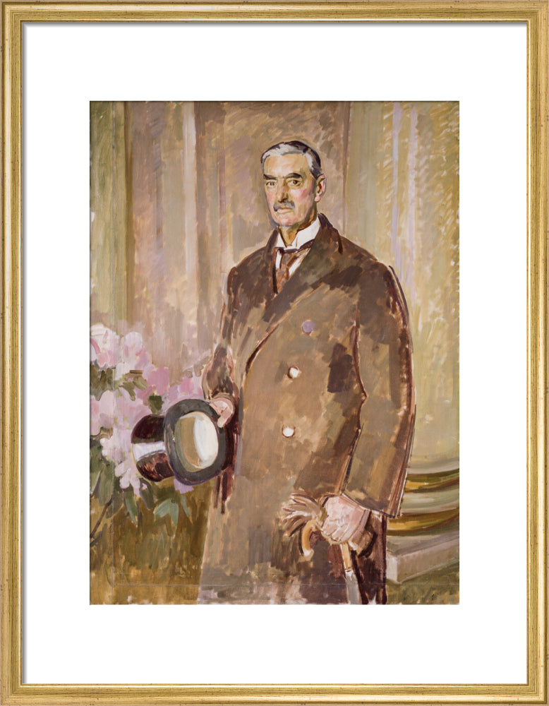 Neville chamberlain portrait print (art print, medium, gold frame)