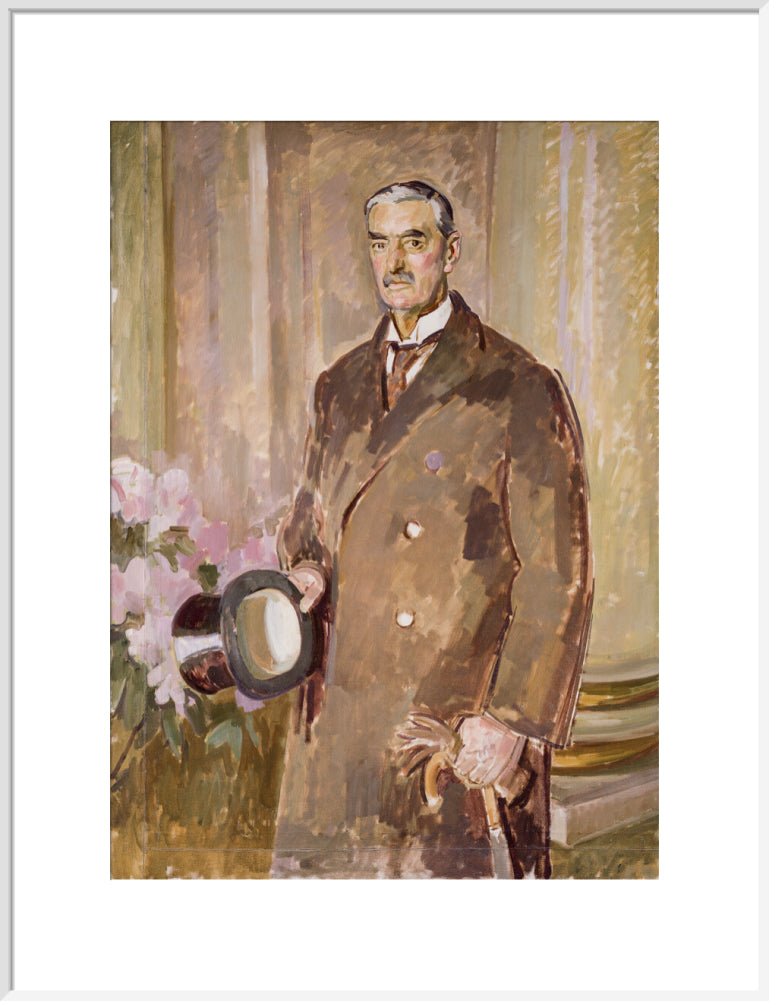 Neville chamberlain portrait print (art print, extra large, white frame)