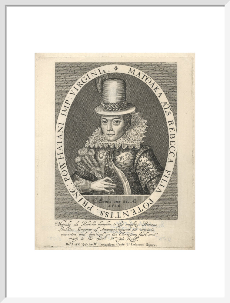 Pocahontas portrait print (art print, large, white frame)