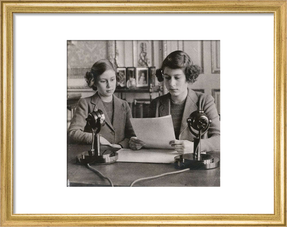 Princess margaret; queen elizabeth ii portrait print (art print, small, gold frame)