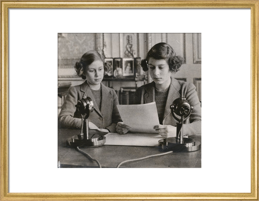 Princess margaret; queen elizabeth ii portrait print (art print, medium, gold frame)