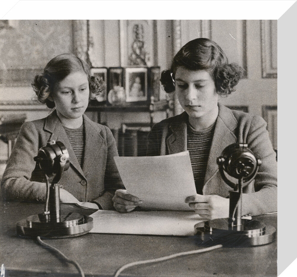 Princess margaret; queen elizabeth ii portrait print (stretched canvas, small, no frame)