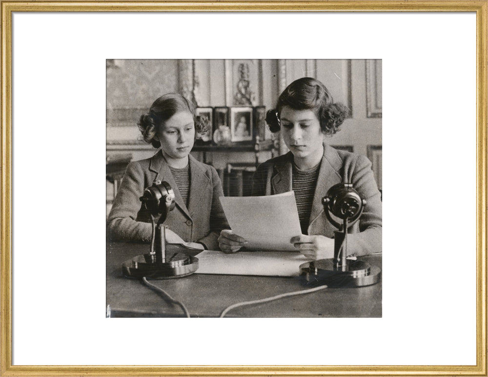 Princess margaret; queen elizabeth ii portrait print (art print, large, gold frame)