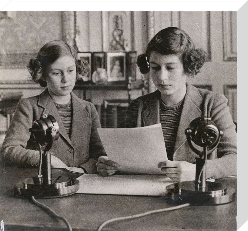 Princess margaret; queen elizabeth ii portrait print (stretched canvas, medium, no frame)