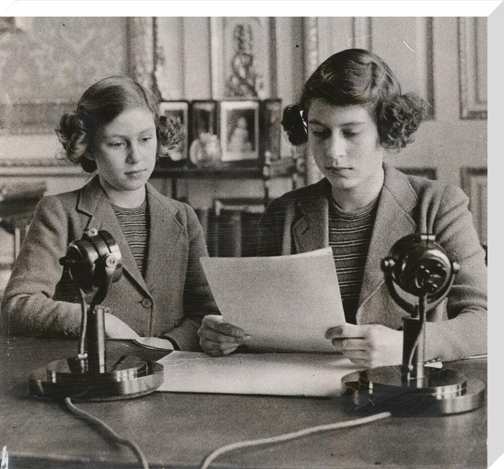 Princess margaret; queen elizabeth ii portrait print (stretched canvas, large, no frame)