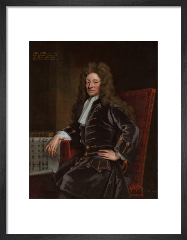 Sir christopher wren portrait print (art print, small, black frame)
