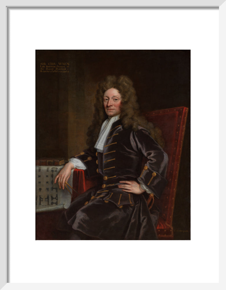 Sir christopher wren portrait print (art print, small, white frame)