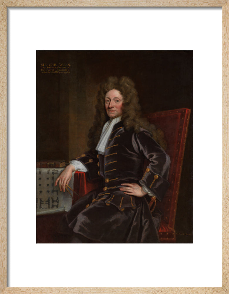 Sir christopher wren portrait print (art print, small, natural frame)