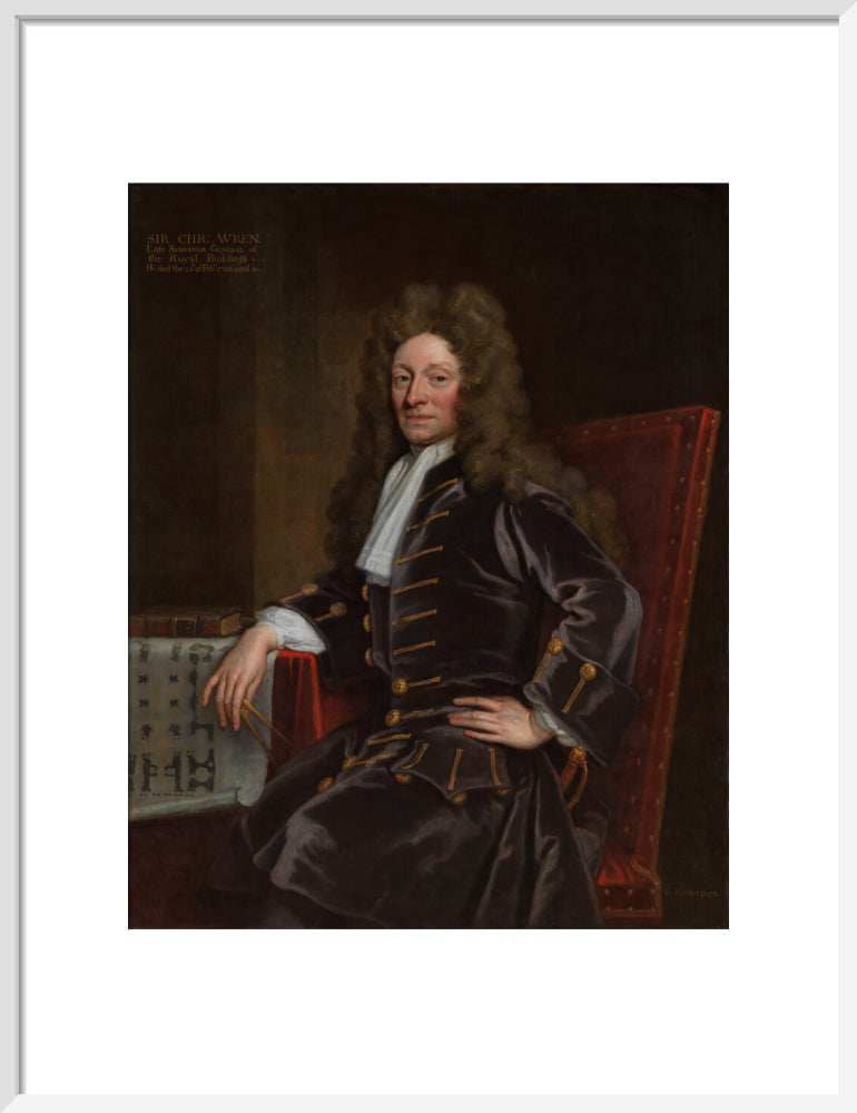 Sir christopher wren portrait print (art print, medium, white frame)