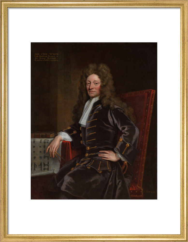 Sir christopher wren portrait print (art print, medium, gold frame)